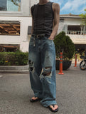 Road Damage Wide Denim Pants