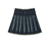 BUCKLE DENIM PLEATS SKIRT