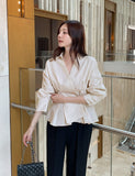 Annie V-neck Collar Double Wrap Jacket Blouse