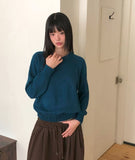 Shus Basic V-Neck Loose Fit Long Sleeve Knit