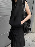 Eyelet Belt Pleats Skirt