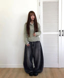 Bekil Henley Neck Collar Wool Long Sleeve Knit