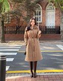 Vero Rabbit Fur Collar Long Padding Coat (Belt Set)