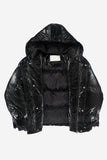 Phantom hooded glossy short padded jacket