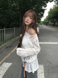 PT Diagonal Net One Shoulder Lip Neck Mesh Long Knit