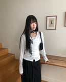 Neon Button Shirring Knit Top Cardigan Set
