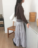 Yubo Vintage Check Ribbon Strap Tiered Long Skirt