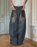 Late Back Leather Pocket Denim Pants