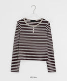 Mibat Stripe Henley Neck Long Sleeve Tee