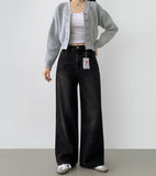 Bonding Brushed Wide Fit Banding Denim Pants