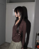 [Muffler set] Hicker tie strap muffler wrap button long sleeve T-shirt