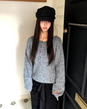 Sodan round neck henley neck loose wool long sleeve knit