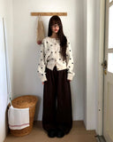Jupi Dot Round Neck Long Sleeve Knit Cardigan