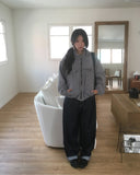 Mateng Frill Check Hooded Zip-Up Jumper