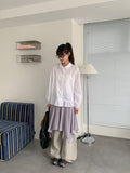 Lunans Stripe Unbalance Shirring Banding Skirt