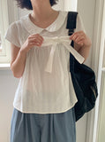 Kosho punching ribbon short sleeve blouse