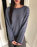 Zuri Stripe Pattern Round Neck Loose Fit Long Sleeve Knit