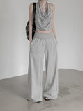 Braided Backless Cowl Neck Halter Padded Top