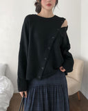 Mayo diagonal button wool round knit