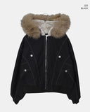 Kait Snap Button Stitch Over Fit Fur Bomber Jacket