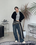 Pad snap button denim pants
