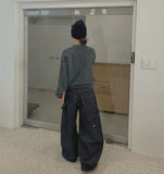 Heart Back Pocket Raw Non-fade Carpenter Balloon Wide Denim Pants