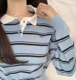 Color Matching Hem Banding Stripe Long Sleeve Knit