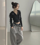 Unique Belt Loop Sweat Brushed Sagging Wide Pants