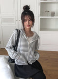 Board Stripe Color Matching Two-Way Hood Zip-Up
