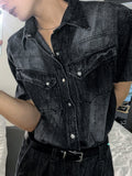 [Muscle Fit] Western Denim Linen Shirt