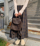 Rooming Check Wool Banding Pleated Long Skirt