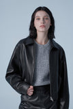 Overfit curved leather blouson