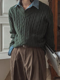 Rich cable V-neck knitwear
