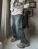 Tin washed strap cargo denim