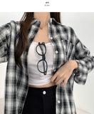 Color Matching Check Pastel Tone Loose Fit Long Sleeve Shirt