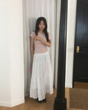 Tizen punching lace tiered long skirt