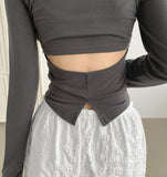 Chic Dodo Open Waist U-neck Long Sleeve T-shirt