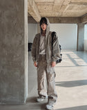 Mud damage denim hooded jacket
