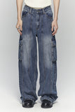 HEM BUTTON UTILITY CARGO DENIM PANTS
