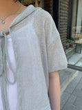 Duco Summer Crop Ribbon Hood Short Sleeve Cardigan