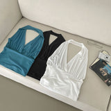 Glam Back Open Shirring Halterneck Sleeveless