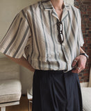 eddieroll pleated striped half shirt