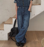 Pura Pintuck Strap Denim Pants