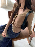 Romine lace color matching ribbed long sleeve cardigan
