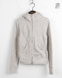 Saga cut two-way warmer high neck slim pile hood long sleeve zip-up