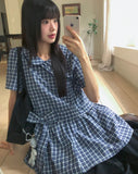 Purip Ribbon Strap Round Collar Check Mini One-Piece Dress
