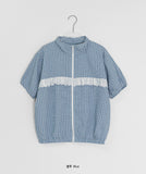 Altus Seersucker Frill Check Short Sleeve Zip-Up Jumper