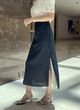 Color Matching Layered Slit Long Skirt