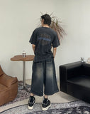 Epearl pintuck Bermuda denim pants