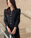 Plea Puff Heart Neck Button Slit One Piece